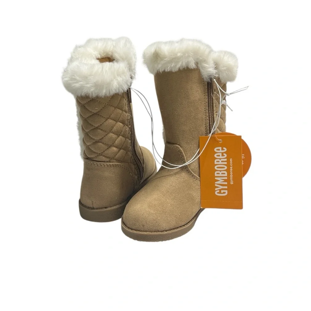 Gymboree Girls Tan Quilted Suede Boots with Faux Fur Sz 6 Toddler